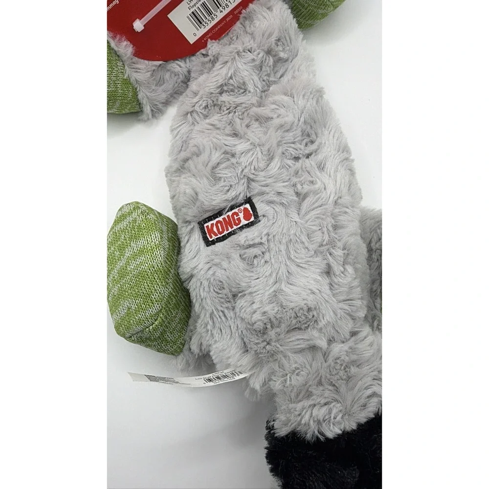 KONG Flopzie Low Stuff Raccoon Dog Toy Squeaky Weighted Medium LWF24